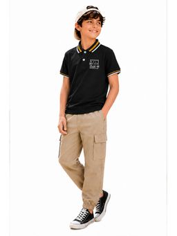 Trampoline - Black Boys Polo T-Shirt and Cargo Joggers