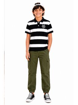 Trampoline - Multi-Colour Boys Stripes Polo T-Shirt and Cargo Joggers