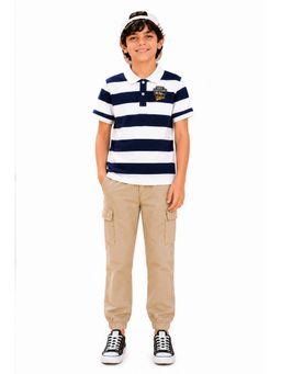 Trampoline - Multi-Colour Boys Stripes Polo T-Shirt and Cargo Joggers