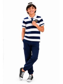 Trampoline - Multi-Colour Boys Stripes Polo T-Shirt and Cargo Joggers