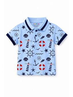 Trampoline - Boys Sky Blue Cotton Blend Polo T-Shirt
