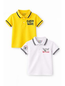 Trampoline - Multi-Colour Catch Wave and Motorcycle Printed Polo T-Shirt (Pack of 2)