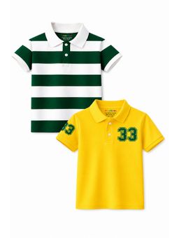 Trampoline - Multi-Colour Boys 33 Number and Striped Printed Polo T-Shirt (Pack of 2)