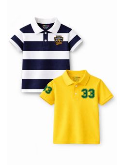 Trampoline - Multi-Colour Boys 33 Number and Striped Printed Polo T-Shirt (Pack of 2)