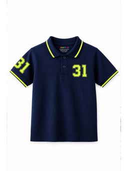 Trampoline - Boys Navy Blue Cotton Blend Polo T-Shirt