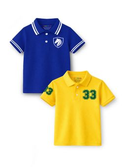 Trampoline - Multi-Colour Boys Horse and 33 Number Printed Polo T-Shirt (Pack of 2)