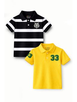 Trampoline - Multi-Colour Boys Striped and 33 Number Printed Polo T-Shirt (Pack of 2)