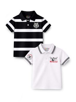 Trampoline - Multi-Colour Boys Striped and Motorcycle Printed Polo T-Shirt (Pack of 2)