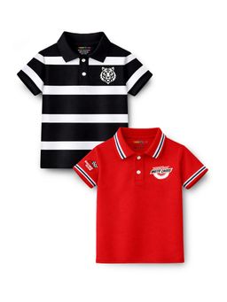 Trampoline - Multi-Colour Boys Striped and Printed Polo T-Shirt (Pack of 2)