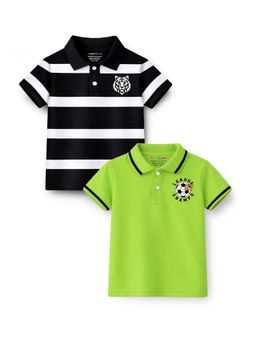 Trampoline - Multi-Colour Boys Striped and League Champ Printed Polo T-Shirt (Pack of 2)
