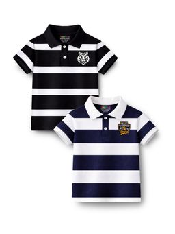 Trampoline - Multi-Colour Boys Striped and Striped Printed Polo T-Shirt (Pack of 2)
