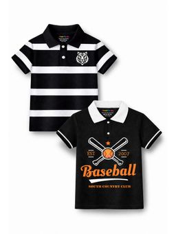 Trampoline - Multi-Colour Boys Striped and Basketball Printed Polo T-Shirt (Pack of 2)