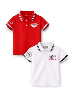 Trampoline - Multi-Colour Boys Motorcycle and Printed Polo T-Shirt (Pack of 2)