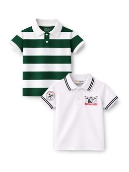 Trampoline - Multi-Colour Boys Motorcycle and Striped Printed Polo T-Shirt (Pack of 2)