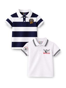 Trampoline - Multi-Colour Boys Motorcycle and Striped Printed Polo T-Shirt (Pack of 2)