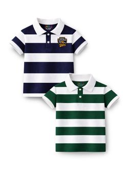 Trampoline - Multi-Colour Boys Striped and Striped Printed Polo T-Shirt (Pack of 2)