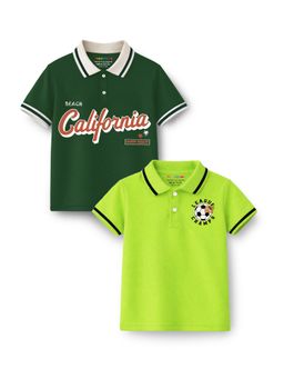Trampoline - Boys Green League Champ and California Printed Polo T-Shirt (Pack of 2)
