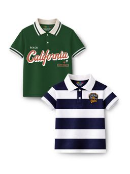 Trampoline - Boys Striped and California Printed Polo T-Shirt (Pack of 2)