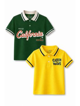 Trampoline - Multi-Colour California and Catch Wave Printed Polo T-Shirt (Pack of 2)