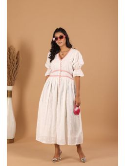 Jiraazi - White Bibi Cotton Lurex Midi Dress