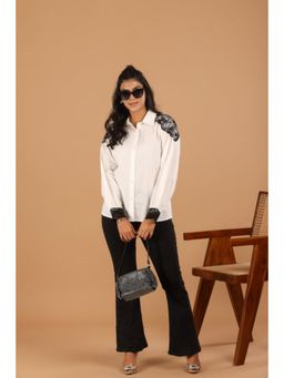Jiraazi - White Lace Detail Cotton Shirt