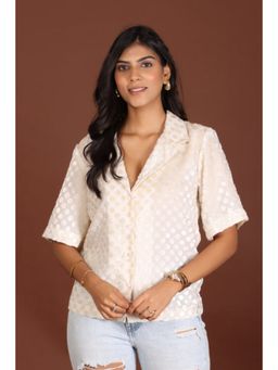 Jiraazi - Off White Polka Self Design Shirt