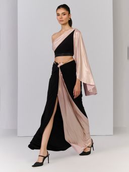 S&N by Shantnu Nikhil - Twisted Drape Skirt In Black with Contrasting Panel