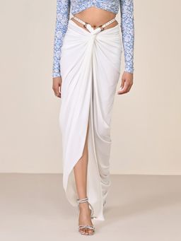 S&N by Shantnu Nikhil - White Twisted Drape Skirt