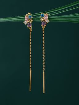 Carlton London - Gold-Toned & Multicolor Stones Floral Drop Earrings