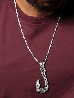 OOMPH - Silver Stainless Steel Powerful Hook Sign Pendant Necklace for Men