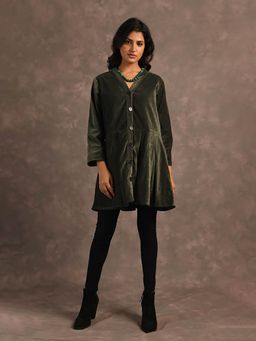 Naina Arunima - Green Box Pleats Velvet Jacket