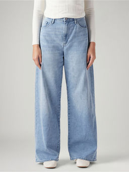 Levi's - Womens Light-Blue Ribcage Wide Leg Fit High Rise Red Loop Jeans