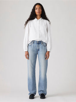 Levi's - Womens 501 Light-Blue Straight Fit Mid Rise Jeans