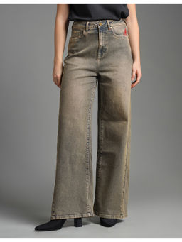 Flying Machine - High Rise Baggy Fit Green Jeans