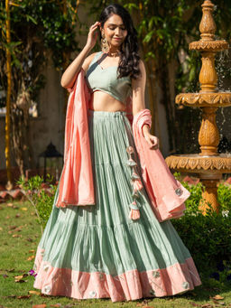 HOUSE OF JAMOTI - Gul Pista Green Lehenga and Blouse with Dupatta