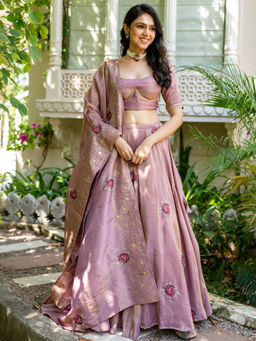 HOUSE OF JAMOTI - Rose Mist Tissue Lehenga and Blouse with Dupatta
