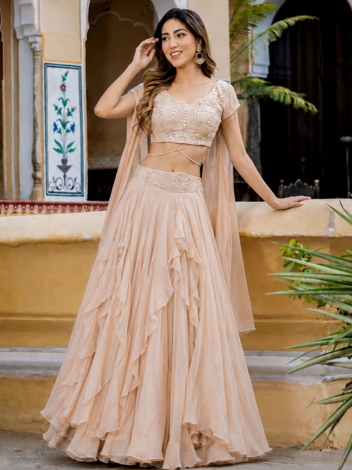 Moonlit Beige Top with Skirt-image-31