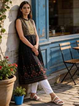 Rangita - Grey Poly Viscose Embroidered Anarkali Calf Length Kurta