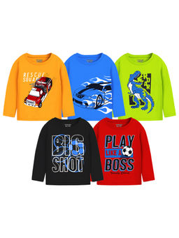 Trampoline - Multi-Color Boys Graphic Printed T-Shirts (Pack of 5)