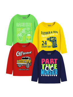 Trampoline - Multi-Color Boys Cool Text Printed T-Shirts (Pack of 4)