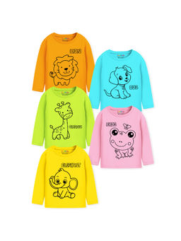 Trampoline - Multi-Color Kids Cute Animal Graphic Print T-Shirts (Pack of 5)