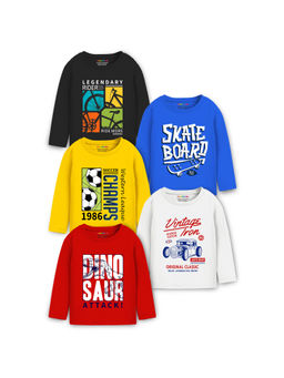 Trampoline - Multi-Color Boys Cool Sporty Printed T-Shirts (Pack of 5)