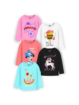 Trampoline - Multi-Color Girls Full Sleeve Trendy Cute Designs T-Shirts (Pack of 5)