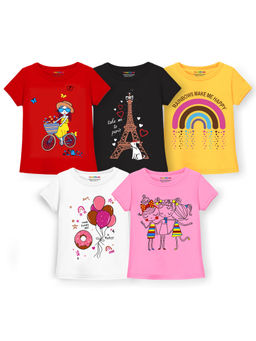 Trampoline - Multi-Color Girls Full Sleeve Cool Print T-Shirts (Pack of 5)