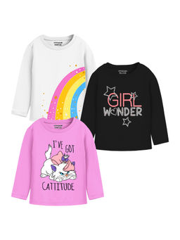 Trampoline - Multi-Color Girls Full Sleeve Vibrant Designs T-Shirts (Pack of 3)