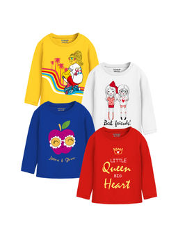 Trampoline - Multi-Color Playful Printed Full Sleeve Girls T-Shirts (Pack of 4)