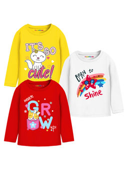 Trampoline - Multi-Color Girls Full Sleeve Graphic T-Shirts (Pack of 3)