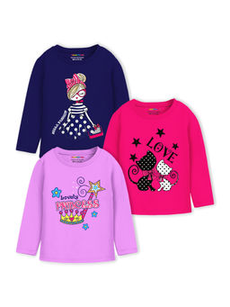Trampoline - Multi-Color Girls Full Sleeve Cute Graphic Printed T-Shirts (Pack of 3)