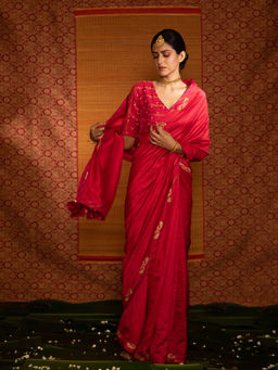 DEEPTHEE - Sita Paisley Hand Embellished Silk Saree with Stitched Blouse