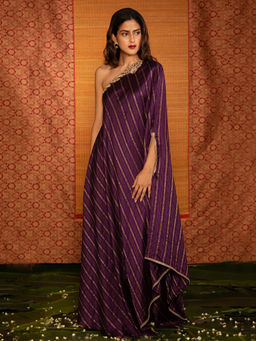 DEEPTHEE - Varna Silk Stripes One Shoulder Dress